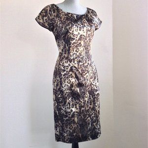 TULEH LEOPARD Print Short Sleeve Midi Length Cocktail Sheath Dress 6